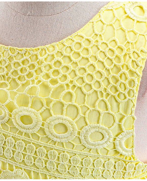 Babyhug Sleeveless Party Wear Frock With Lace - Yellow