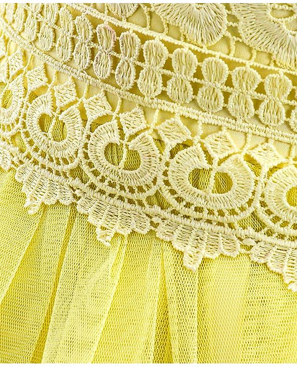 Babyhug Sleeveless Party Wear Frock With Lace - Yellow
