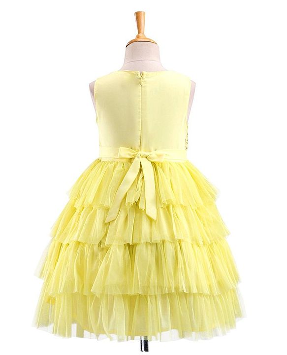 Babyhug Sleeveless Party Wear Frock With Lace - Yellow