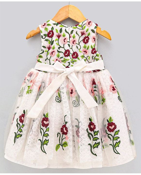 Babyhug Sleeveless Embroidered Party Frock - White