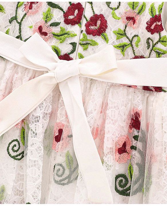 Babyhug Sleeveless Embroidered Party Frock - White