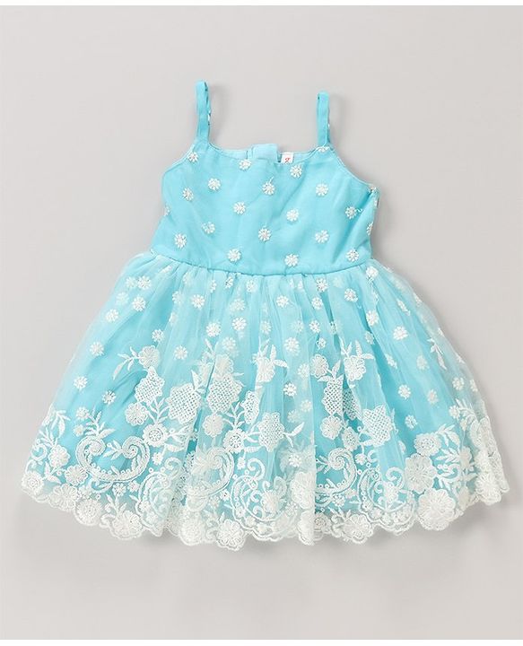 Babyhug Sleeveless Embroidered Party Frock - Blue