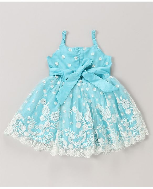 Babyhug Sleeveless Embroidered Party Frock - Blue