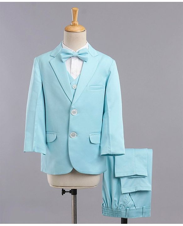 Babyhug Full Sleeves 3 Piece Solid Party Suit - Light Aqua