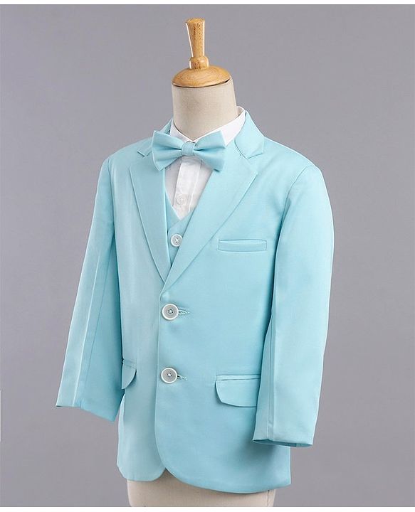 Babyhug Full Sleeves 3 Piece Solid Party Suit - Light Aqua