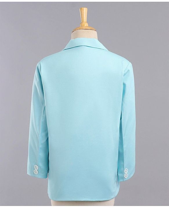 Babyhug Full Sleeves 3 Piece Solid Party Suit - Light Aqua