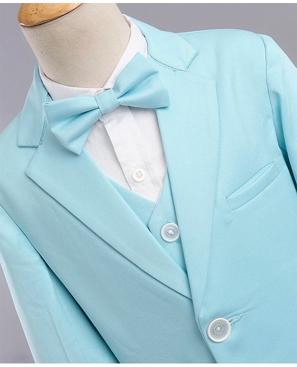 Babyhug Full Sleeves 3 Piece Solid Party Suit - Light Aqua