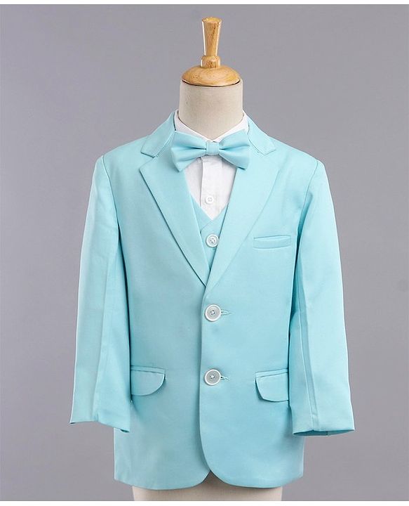 Babyhug Full Sleeves 3 Piece Solid Party Suit - Light Aqua