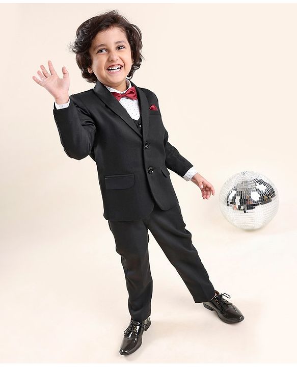 Babyhug Full Sleeves Solid Color Party Suit with Bow - Black