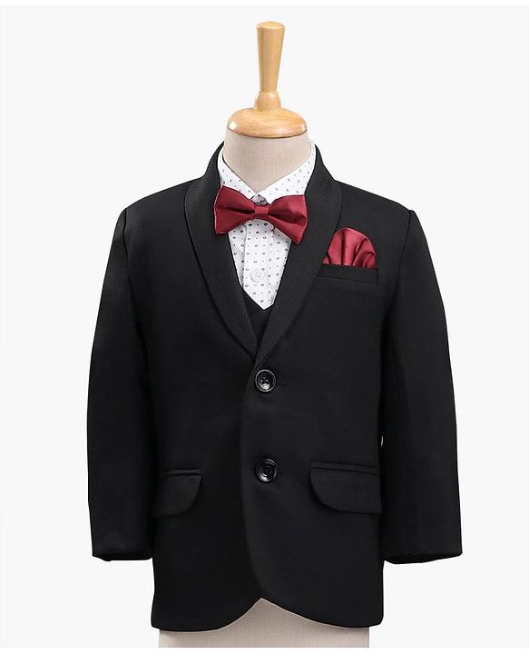 Babyhug Full Sleeves Solid Color Party Suit with Bow - Black