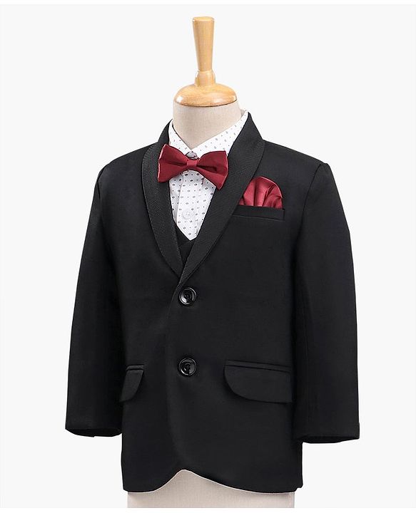 Babyhug Full Sleeves Solid Color Party Suit with Bow - Black