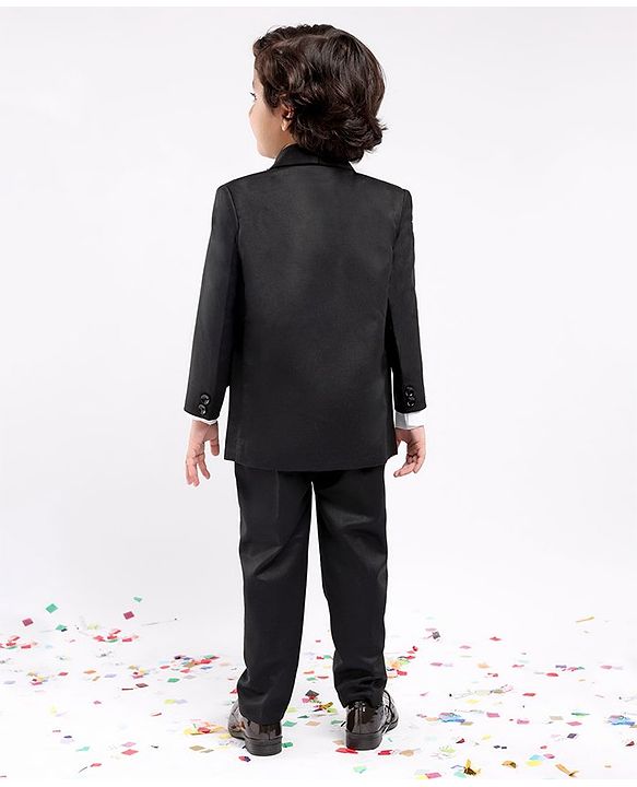 Babyhug Full Sleeves Party Wear Suit with Waistcoat & Bow - Black
