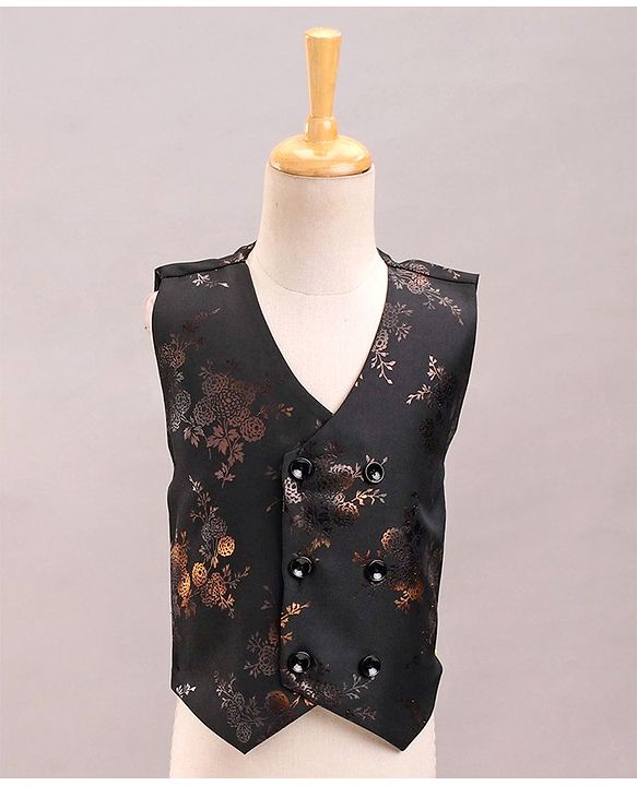 Babyhug Full Sleeves Party Wear Suit with Waistcoat & Bow - Black