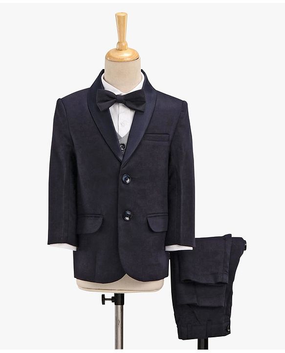 Babyhug Full Sleeves Solid Party Suit with Bow Tie - Navy