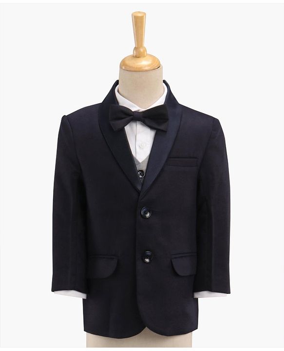 Babyhug Full Sleeves Solid Party Suit with Bow Tie - Navy