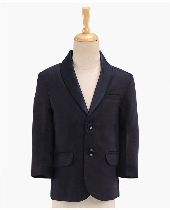 Babyhug Full Sleeves Solid Party Suit with Bow Tie - Navy