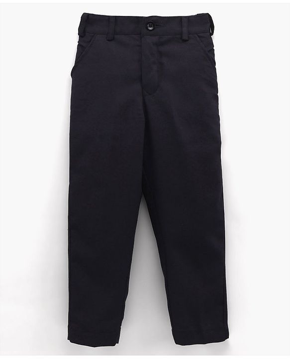 Babyhug Full Sleeves Solid Party Suit with Bow Tie - Navy
