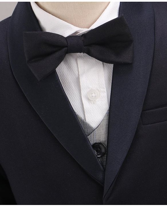 Babyhug Full Sleeves Solid Party Suit with Bow Tie - Navy