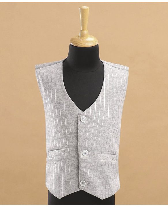 Babyhug Full Sleeves Striped Party Suit With Bow - Grey