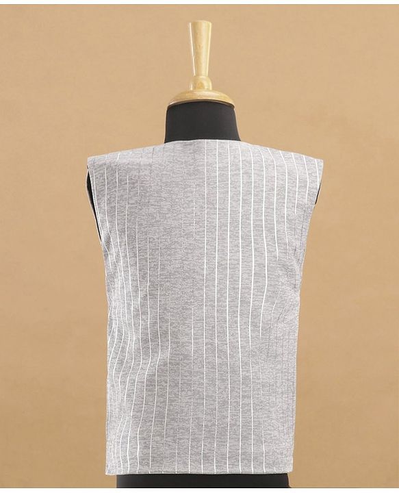 Babyhug Full Sleeves Striped Party Suit With Bow - Grey