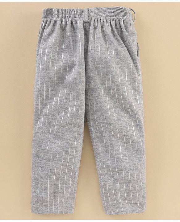 Babyhug Full Sleeves Striped Party Suit With Bow - Grey