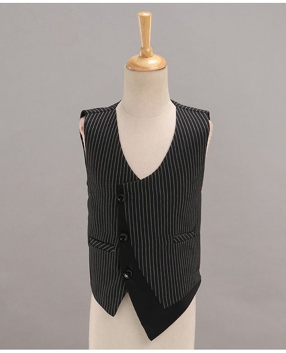 Babyhug Full Sleeves Striped Party Suit with Bow Tie - Black