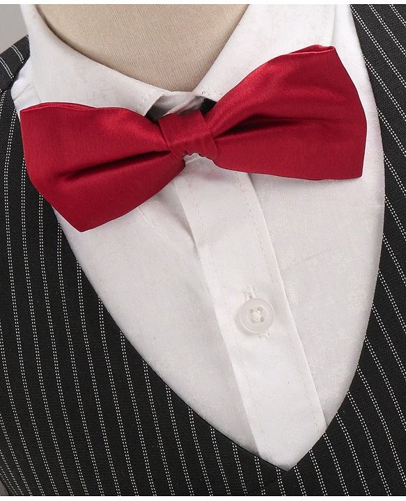 Babyhug Full Sleeves Striped Party Suit with Bow Tie - Black