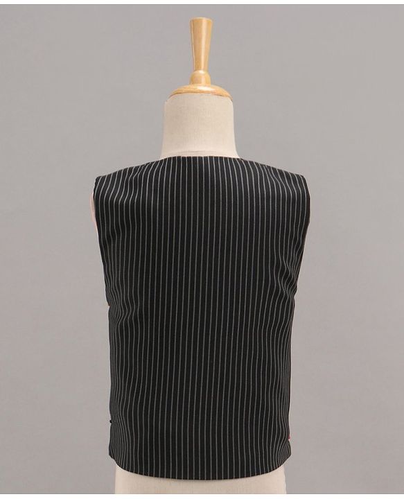 Babyhug Full Sleeves Striped Party Suit with Bow Tie - Black