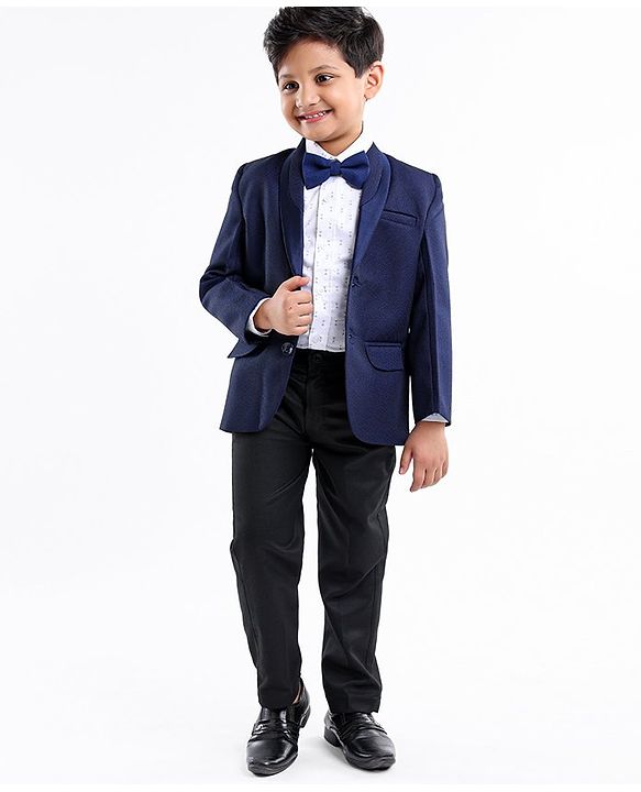 Babyhug Full Sleeves 3 Piece Solid Party Suit - Navy