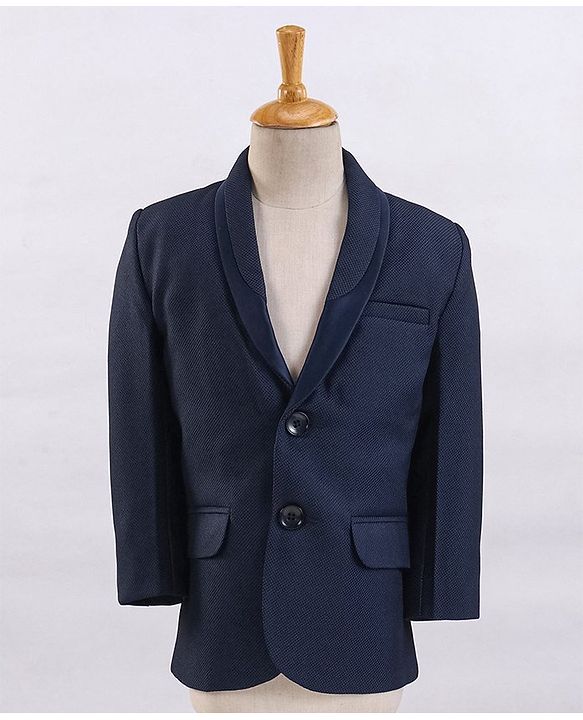 Babyhug Full Sleeves 3 Piece Solid Party Suit - Navy