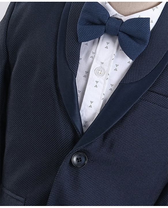 Babyhug Full Sleeves 3 Piece Solid Party Suit - Navy