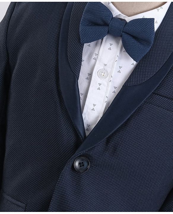 Babyhug Full Sleeves 3 Piece Solid Party Suit - Navy