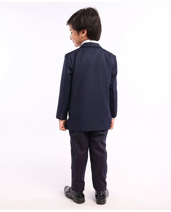 Babyhug Full Sleeves 4 Piece Party Suit With Bow - Blue