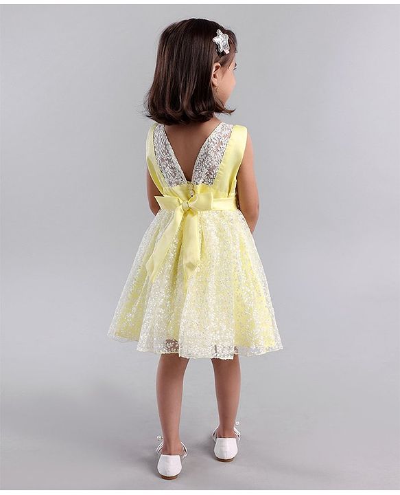 Babyhug Sleeveless Party Wear Frock Floral Embroidered - Yellow