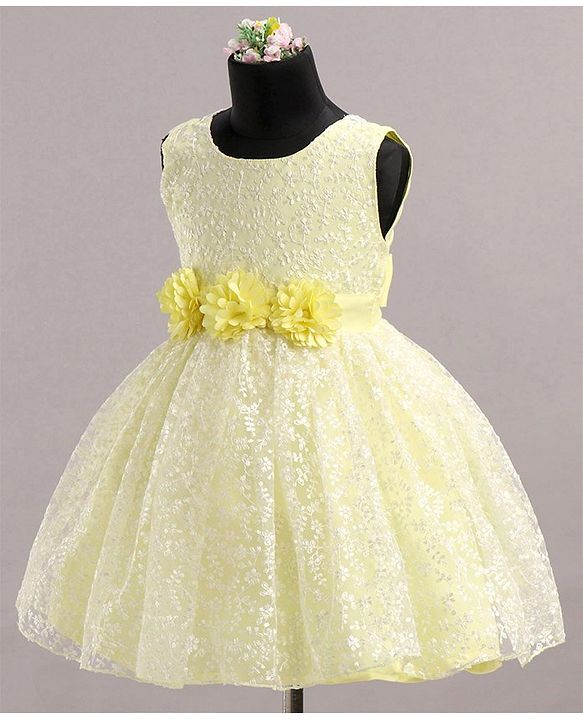 Babyhug Sleeveless Party Wear Frock Floral Embroidered - Yellow