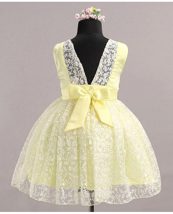 Babyhug Sleeveless Party Wear Frock Floral Embroidered - Yellow