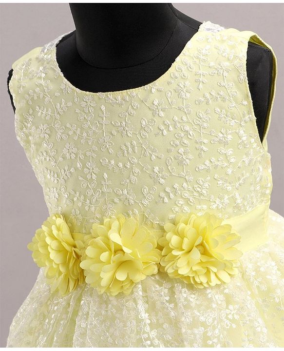 Babyhug Sleeveless Party Wear Frock Floral Embroidered - Yellow