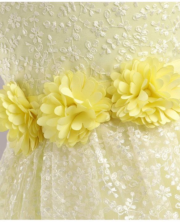 Babyhug Sleeveless Party Wear Frock Floral Embroidered - Yellow