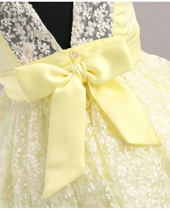 Babyhug Sleeveless Party Wear Frock Floral Embroidered - Yellow