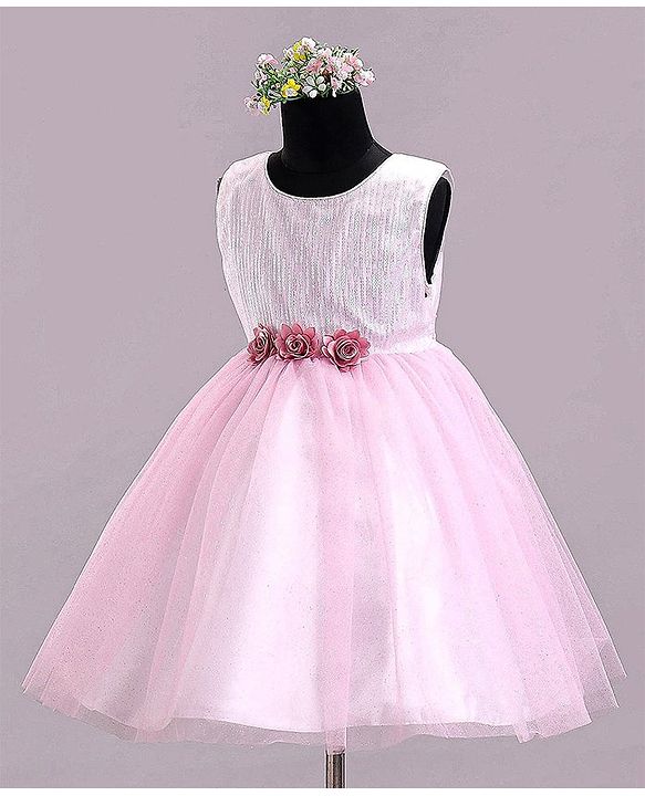 Babyhug Sleeveless Party Wear Frock With Sequin & Flower Applique - Rose