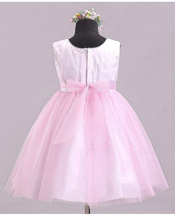 Babyhug Sleeveless Party Wear Frock With Sequin & Flower Applique - Rose