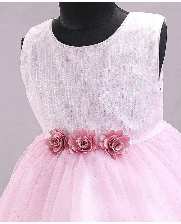 Babyhug Sleeveless Party Wear Frock With Sequin & Flower Applique - Rose