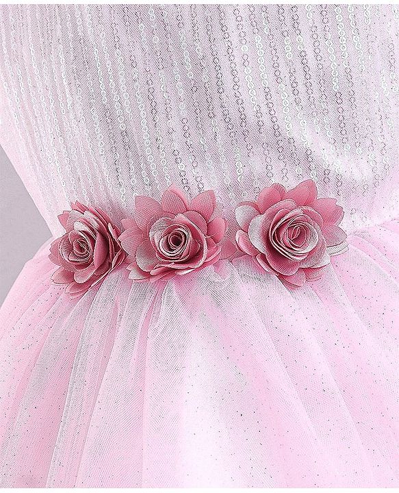 Babyhug Sleeveless Party Wear Frock With Sequin & Flower Applique - Rose