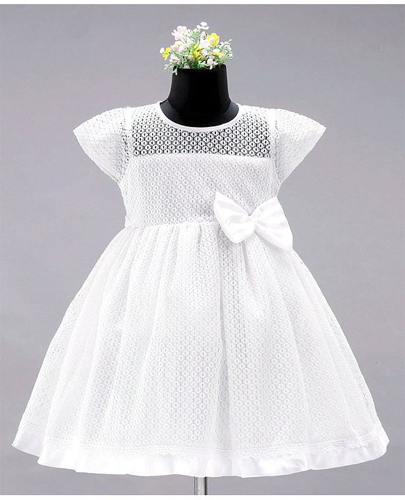 Babyhug Party Wear Cap Sleeves  Frock Bow Applique - Whute