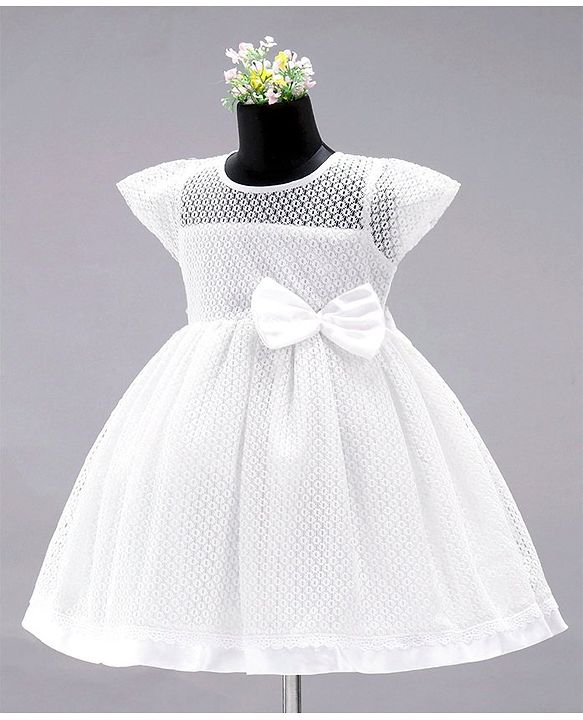 Babyhug Party Wear Cap Sleeves  Frock Bow Applique - Whute