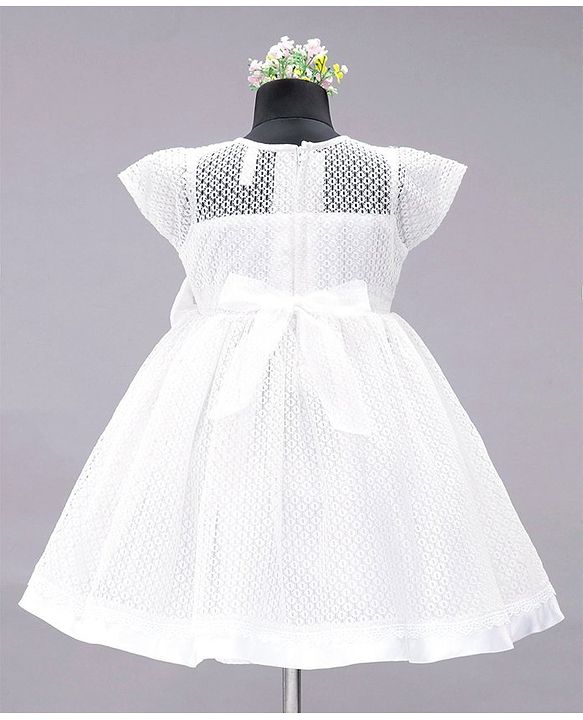 Babyhug Party Wear Cap Sleeves  Frock Bow Applique - Whute