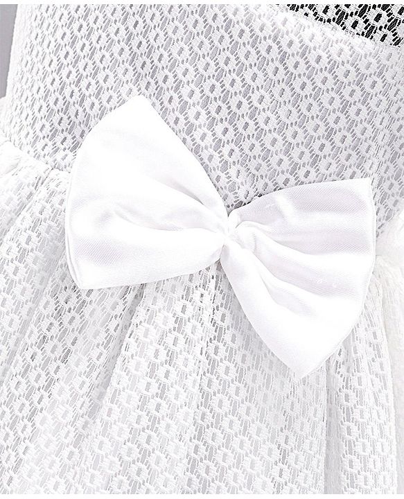 Babyhug Party Wear Cap Sleeves  Frock Bow Applique - Whute