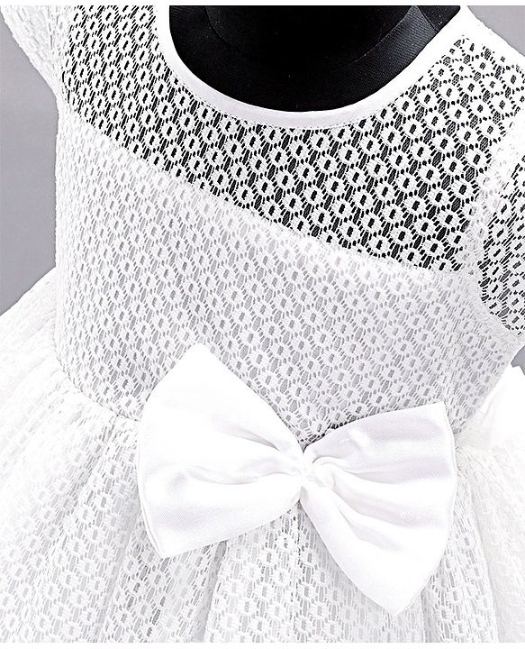 Babyhug Party Wear Cap Sleeves  Frock Bow Applique - Whute
