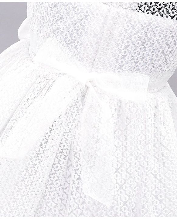 Babyhug Party Wear Cap Sleeves  Frock Bow Applique - Whute