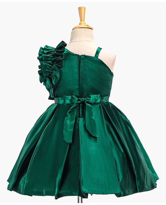 Babyhug Sleeveless Party Wear Pleated Frock Ruffle Detailing - Green